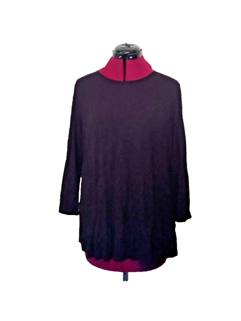 J JILL WEAREVER Tunic Top Womens Medium Black Pleated Stretch Knit Shirt M